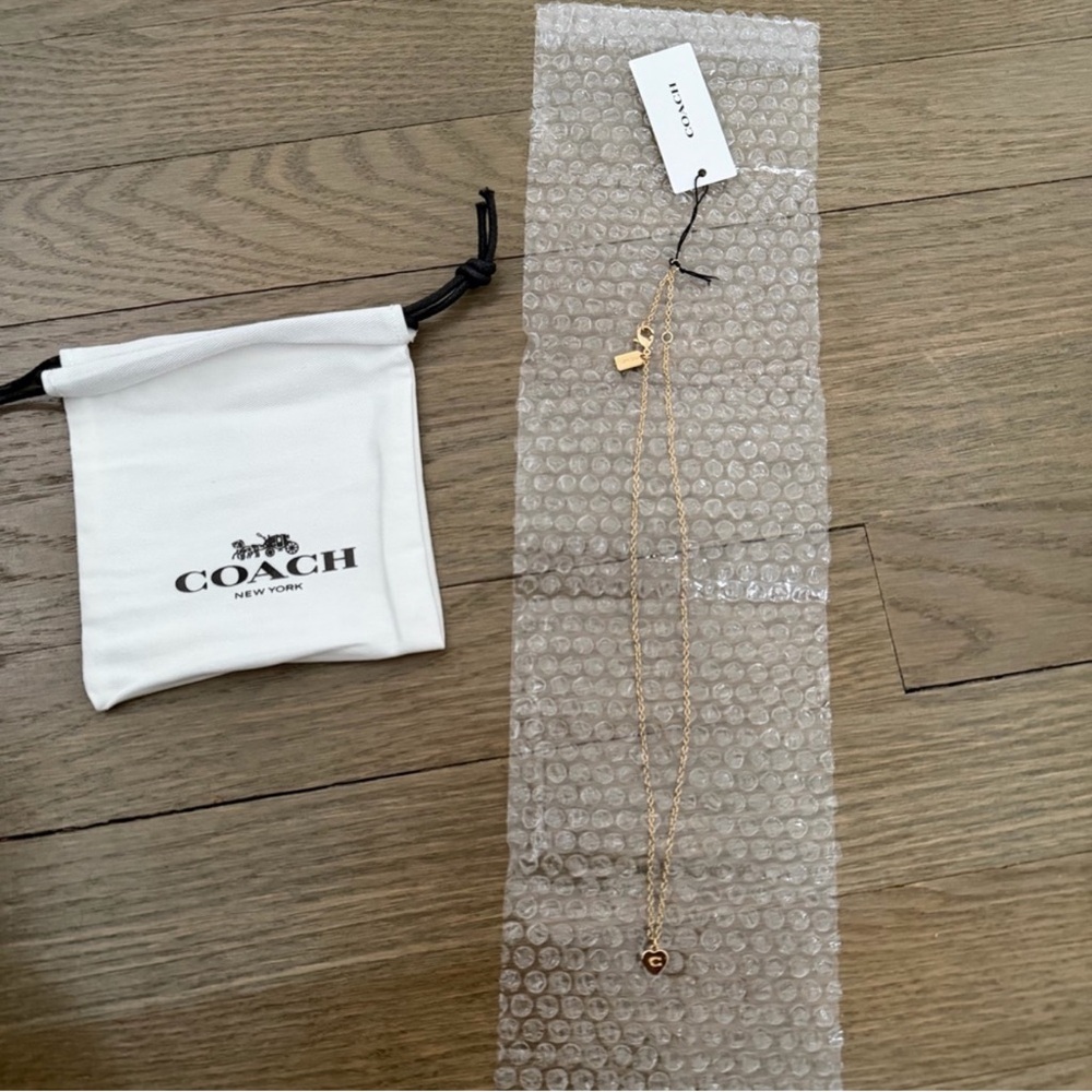 NWT Coach 14K Gold Heart Shaped Pendant Necklace with C Logo Accent - Picture 5 of 11
